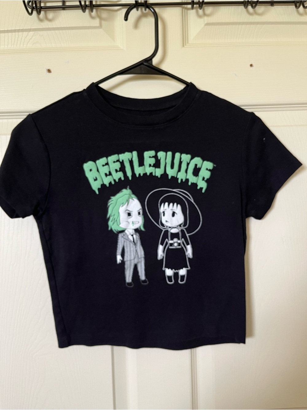 Beetlejuice Graphic Tee — Black with Mint Green Print